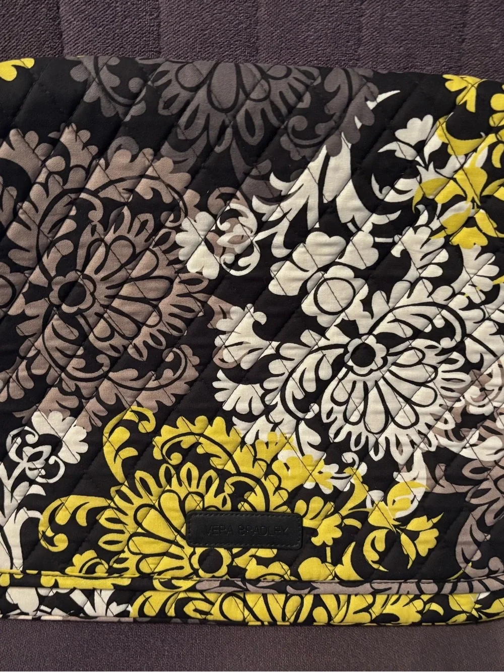Vera Bradley Messenger/Laptop Bag in Black, White & Yellow Baroque Print